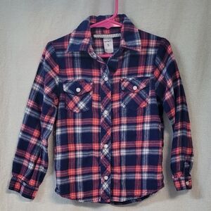 Carter's Shirt Girls Size 5 Flannel plaid Snap Button Up